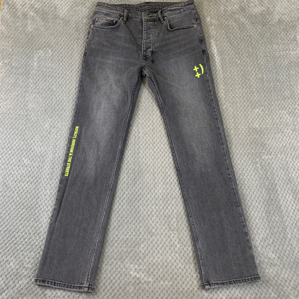 Ksubi Chitch Jeans Mens 32x30 Washed Black Neon Royalty Heroism MPF23DJ032